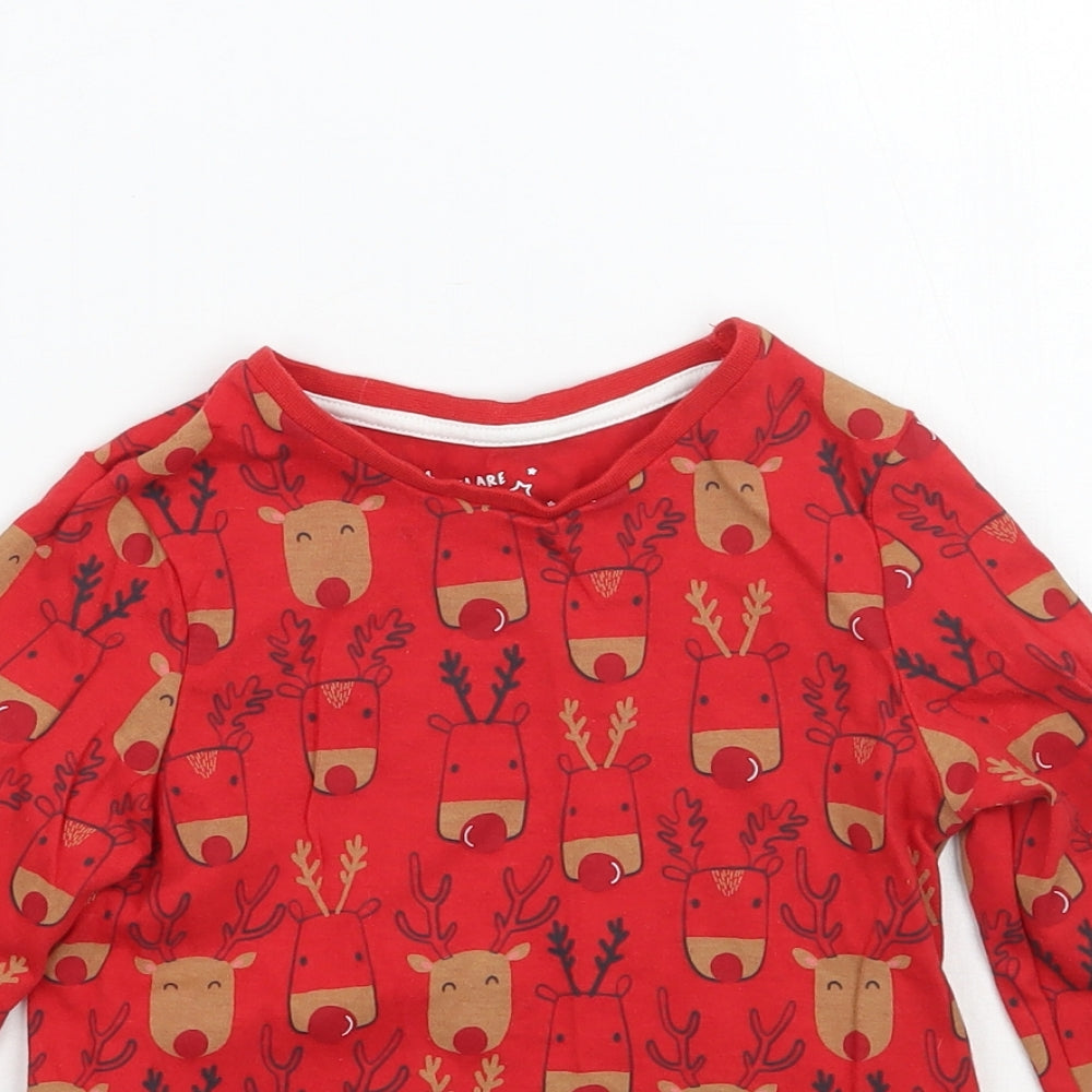 F&F Girls Red Geometric  Basic T-Shirt Size 3-4 Years  - Christmas