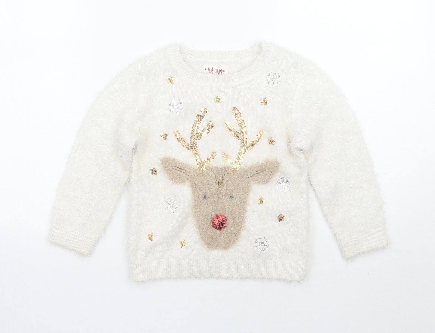 F&F Girls White   Pullover Jumper Size 3-4 Years  - Christmas