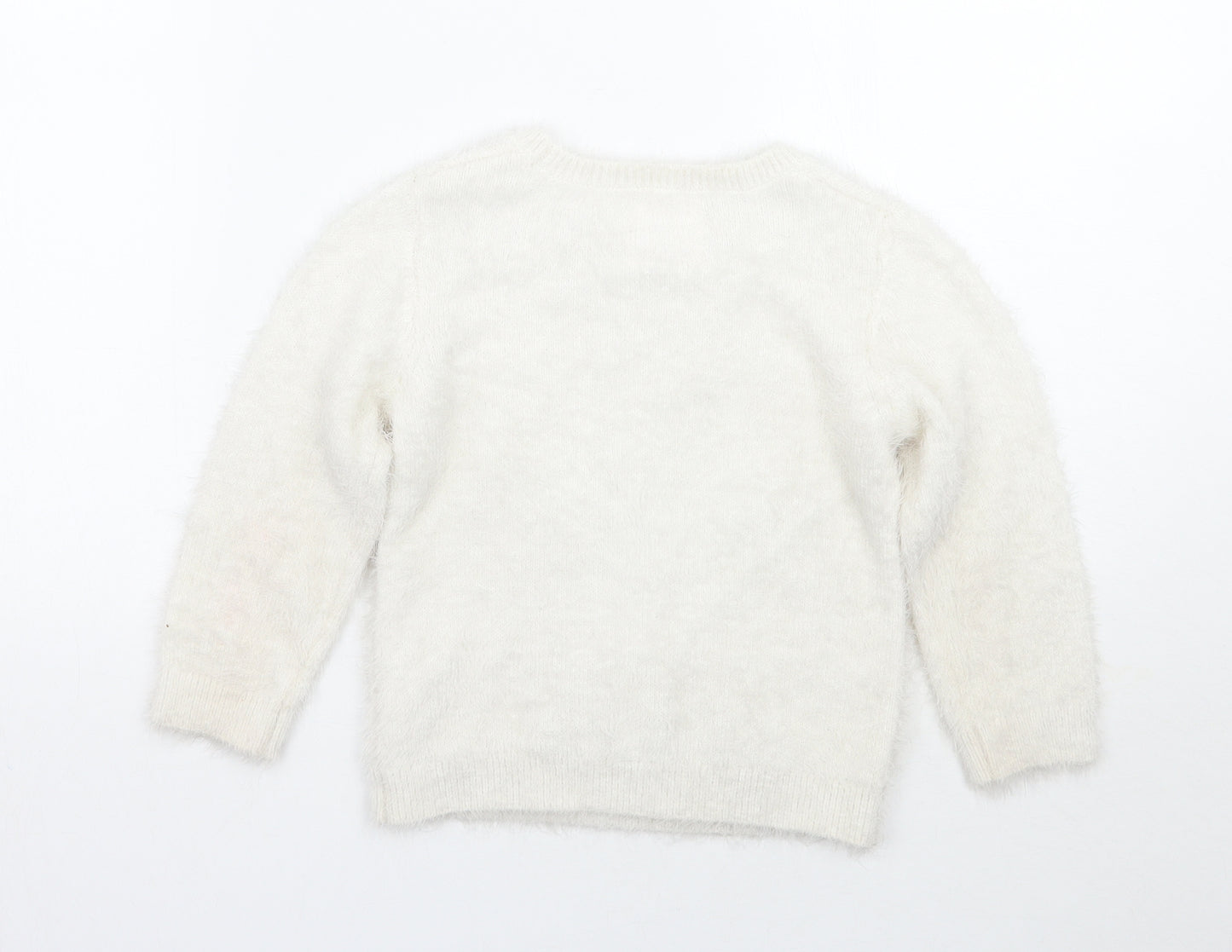 F&F Girls White   Pullover Jumper Size 3-4 Years  - Christmas