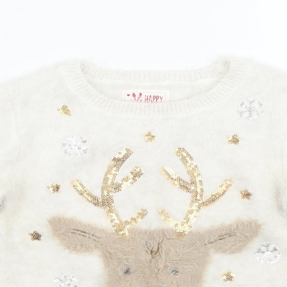F&F Girls White   Pullover Jumper Size 3-4 Years  - Christmas
