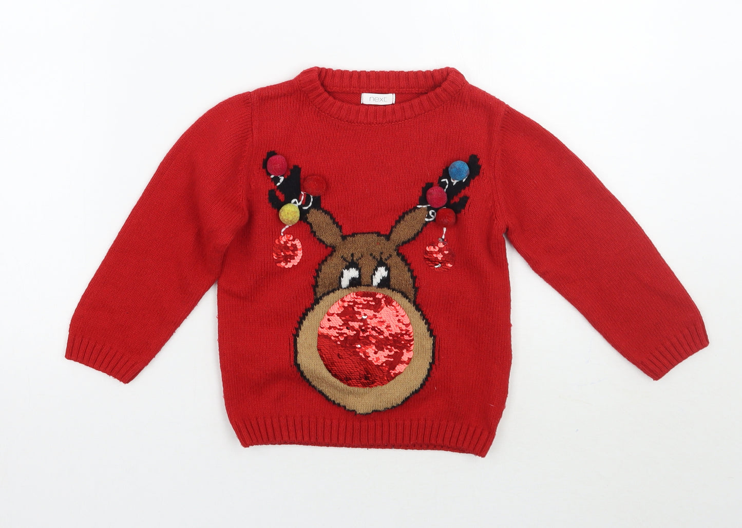 NEXT Girls Red   Pullover Jumper Size 3 Years  - Christmas