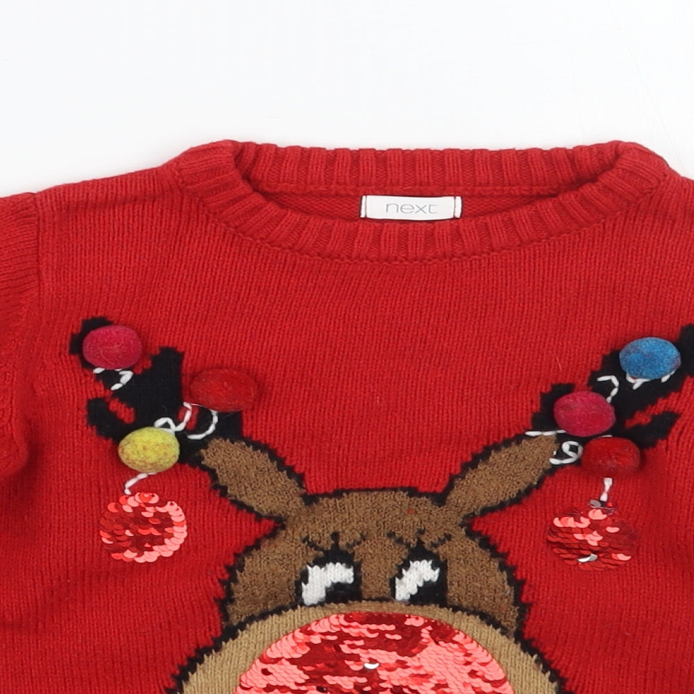 NEXT Girls Red   Pullover Jumper Size 3 Years  - Christmas