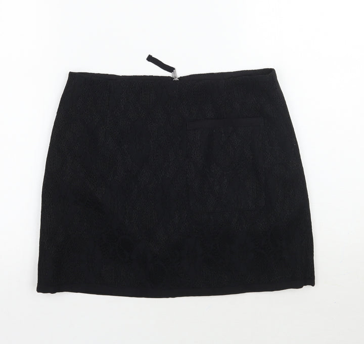 Topshop Womens Black  Rayon A-Line Skirt Size 10