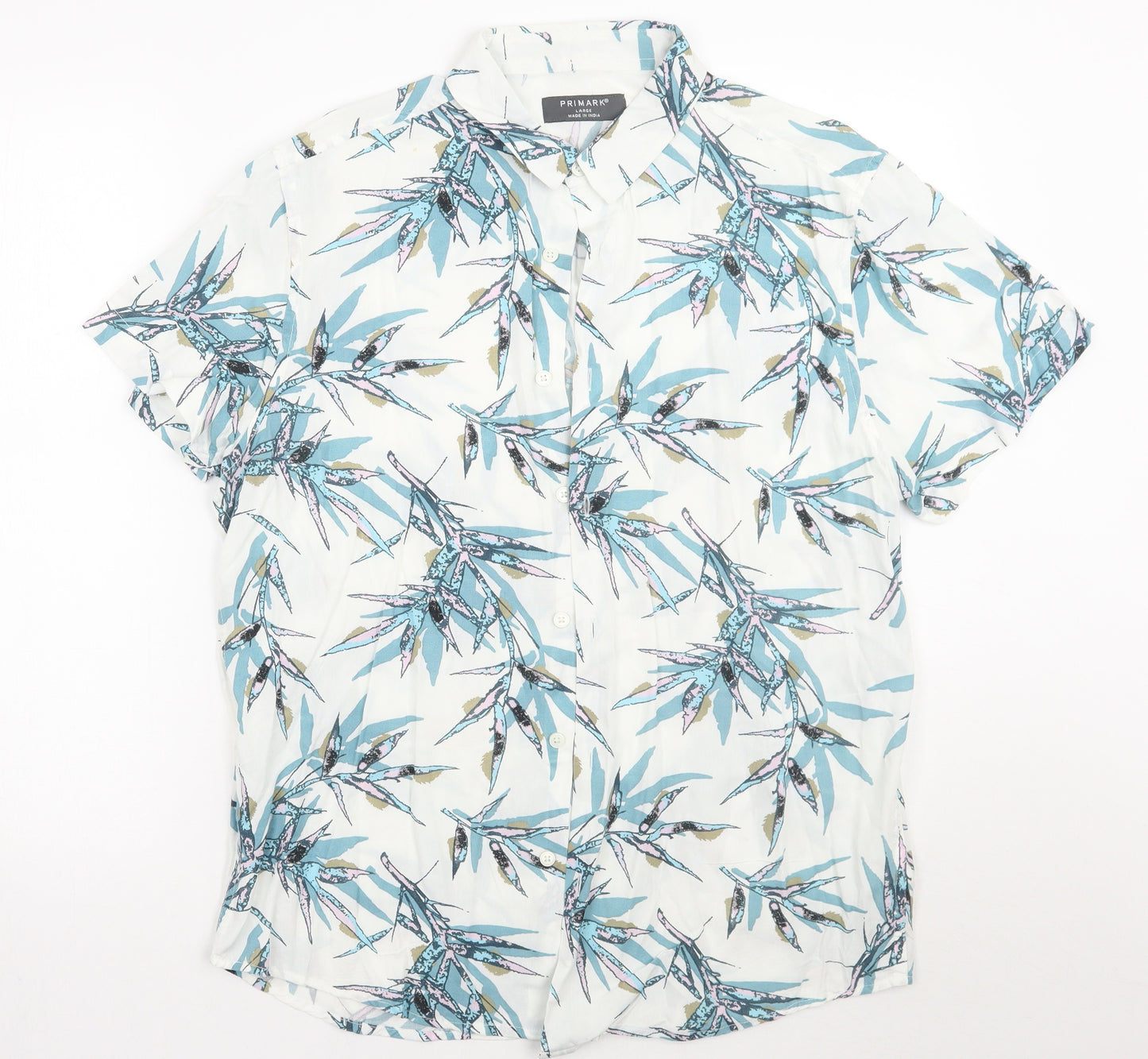 Primark Mens White Floral   Button-Up Size L