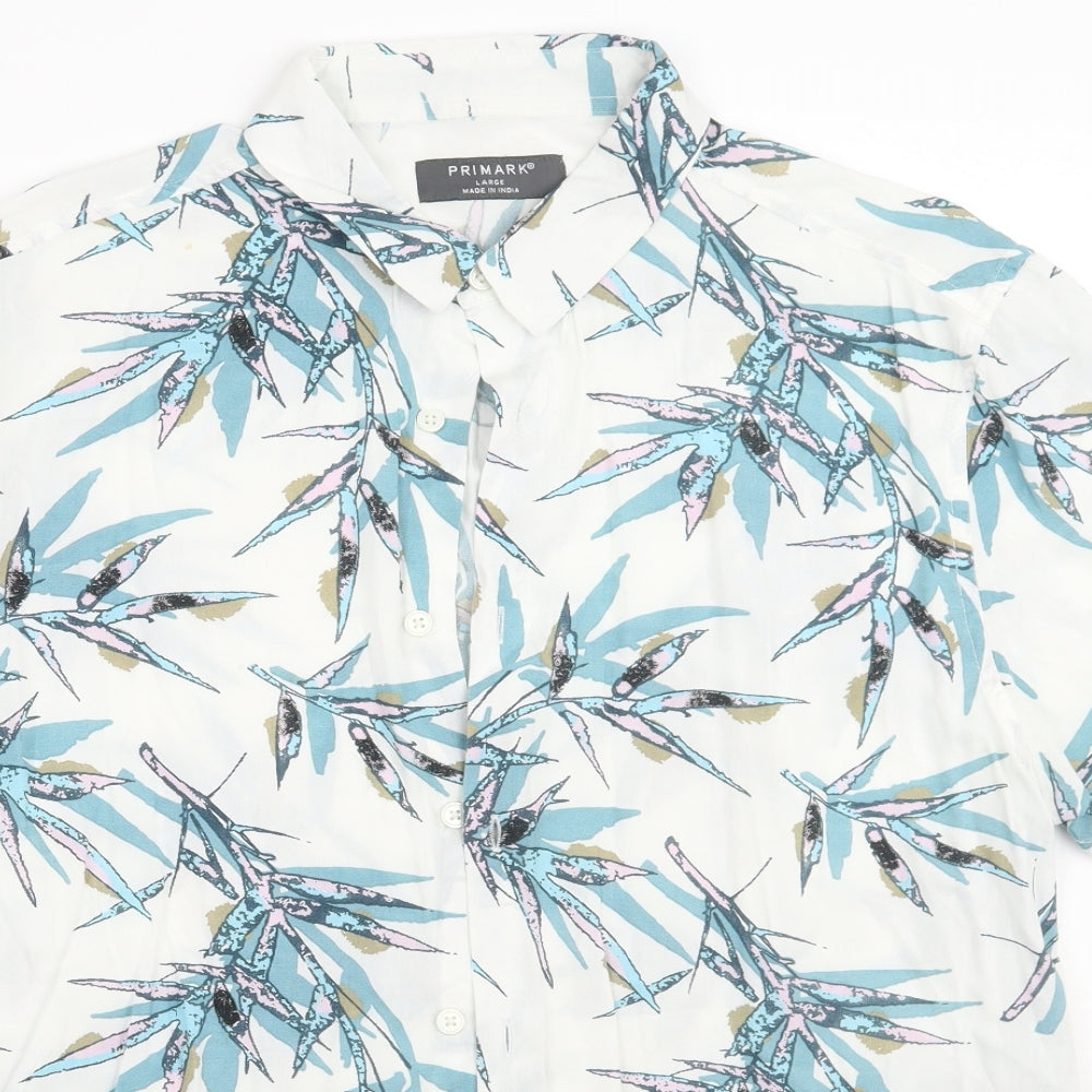 Primark Mens White Floral   Button-Up Size L