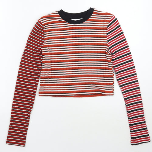Topshop Womens Red Striped  Basic T-Shirt Size 6