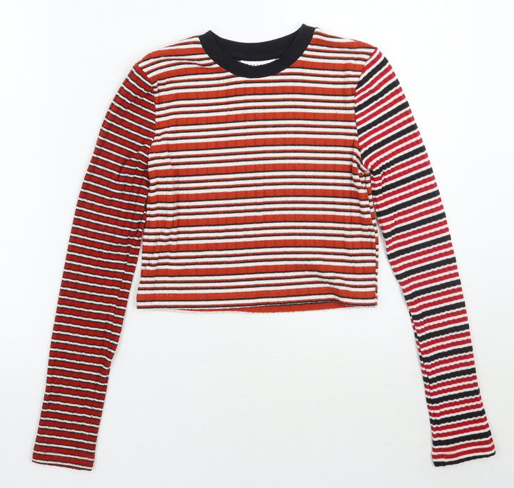Topshop Womens Red Striped  Basic T-Shirt Size 6