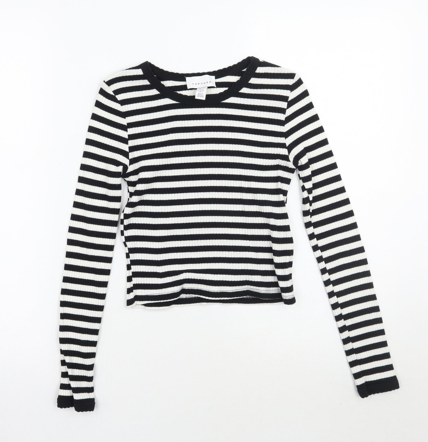 Topshop Womens White Striped  Basic T-Shirt Size 6