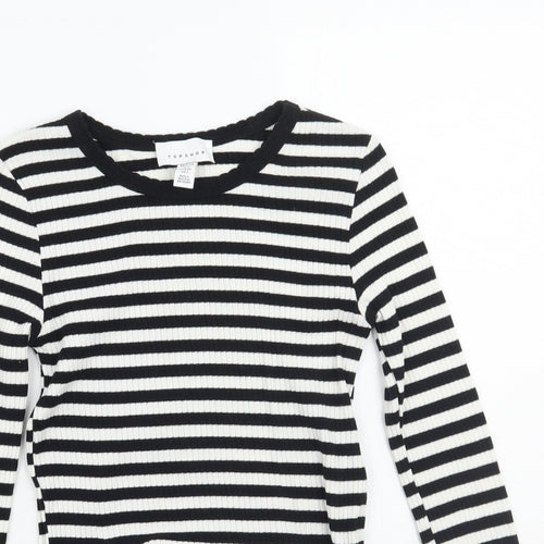 Topshop Womens White Striped  Basic T-Shirt Size 6
