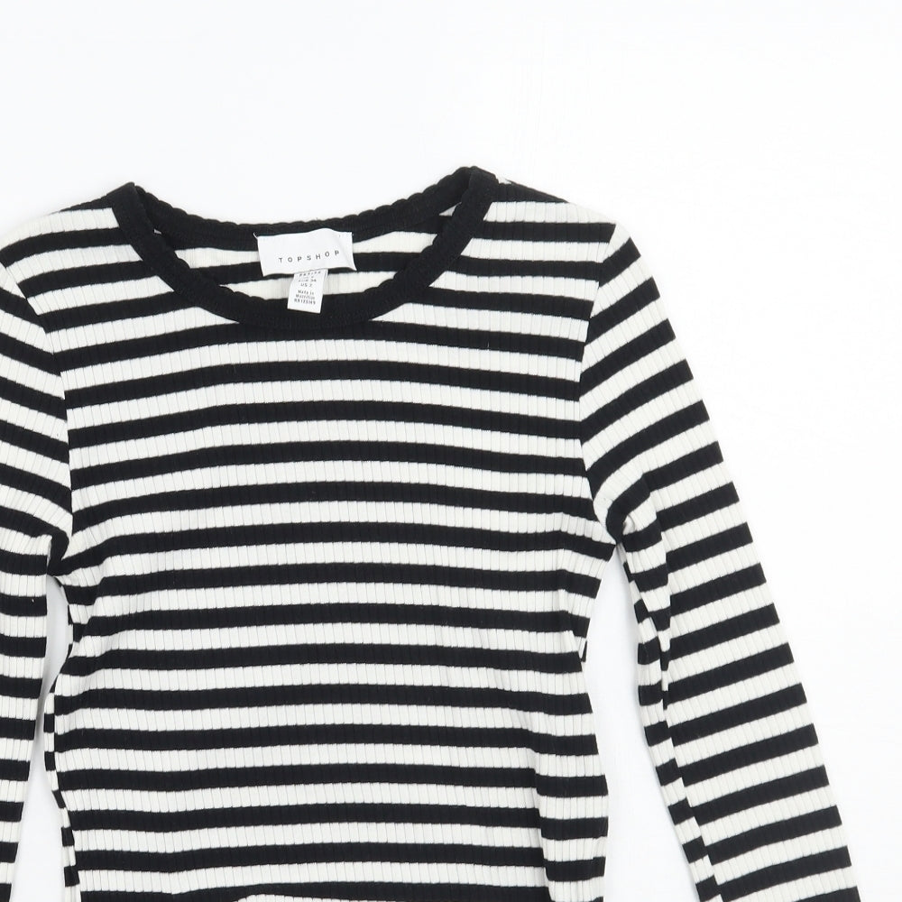 Topshop Womens White Striped  Basic T-Shirt Size 6