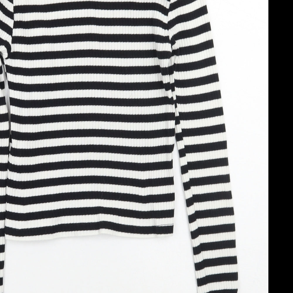 Topshop Womens White Striped  Basic T-Shirt Size 6