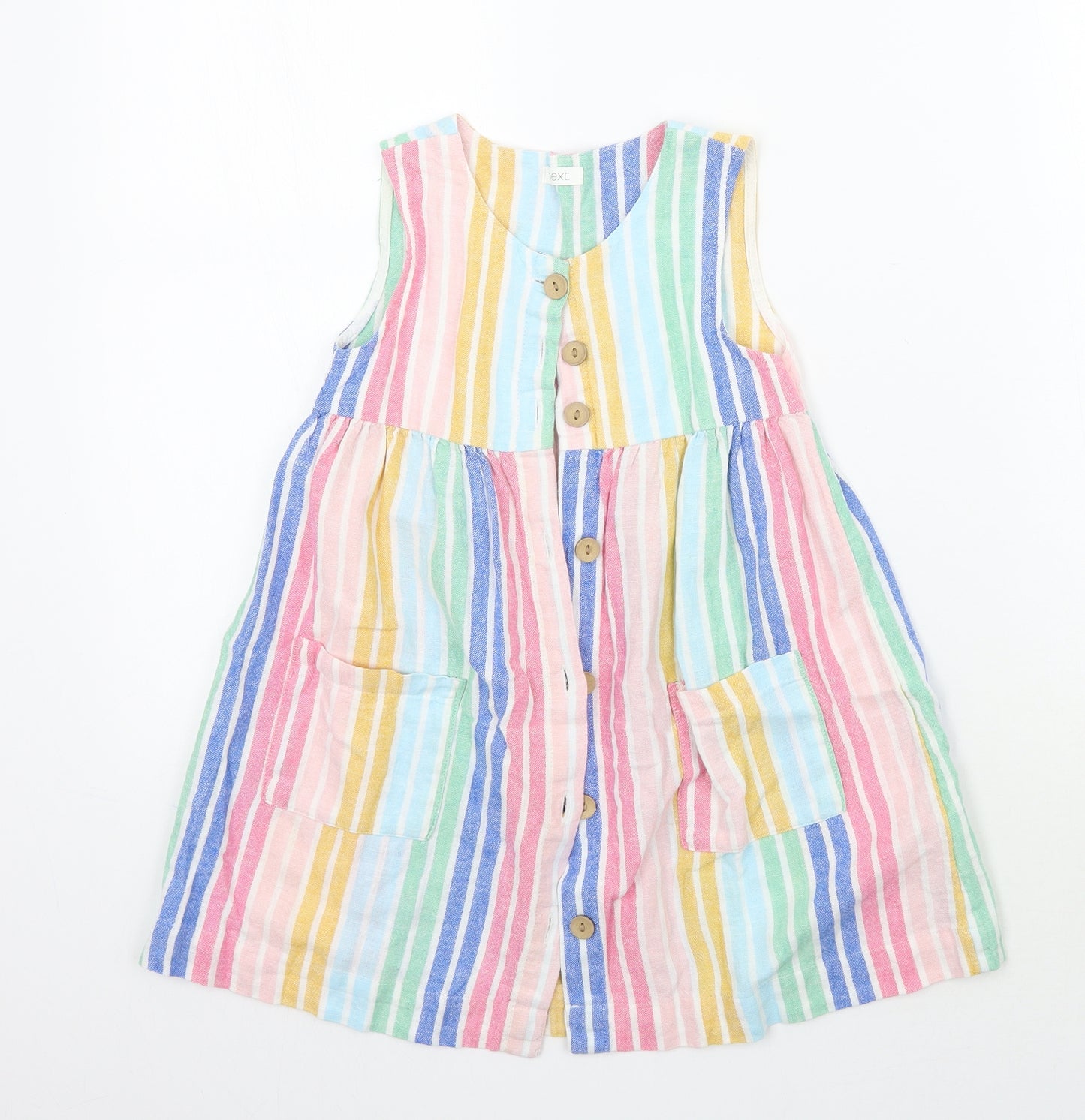 NEXT Girls Pink Striped Ramie A-Line  Size 4-5 Years