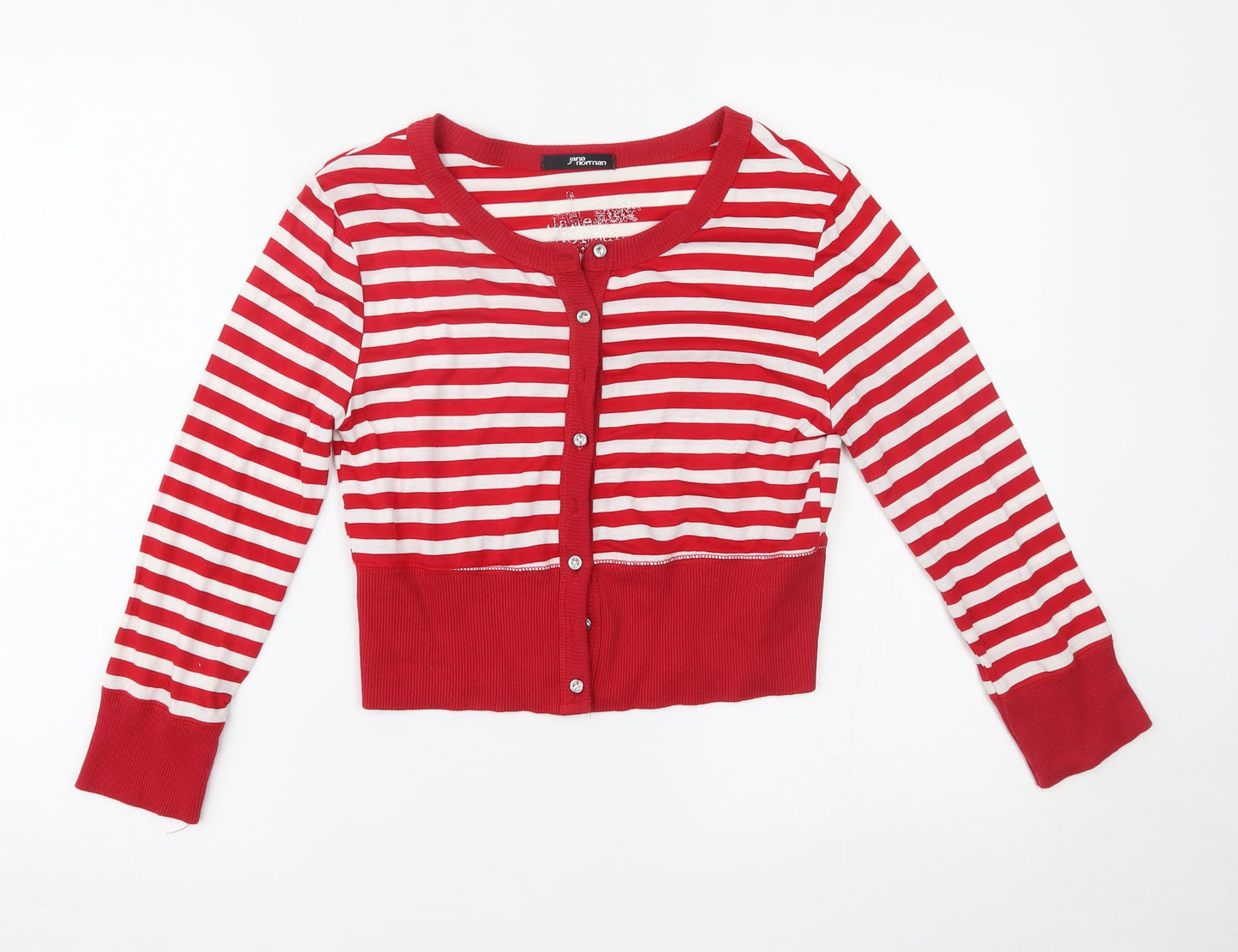 Jane Norman Womens Red Striped  Cardigan Jumper Size 14