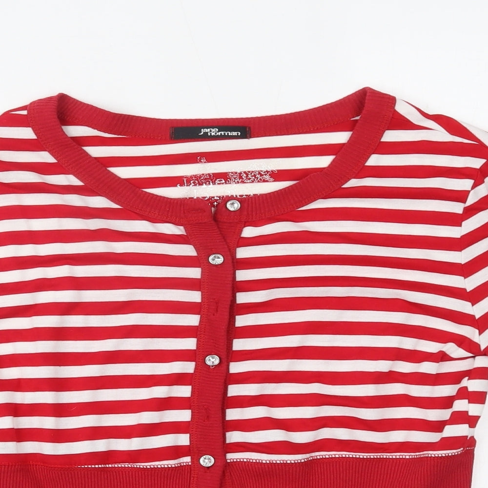Jane Norman Womens Red Striped  Cardigan Jumper Size 14