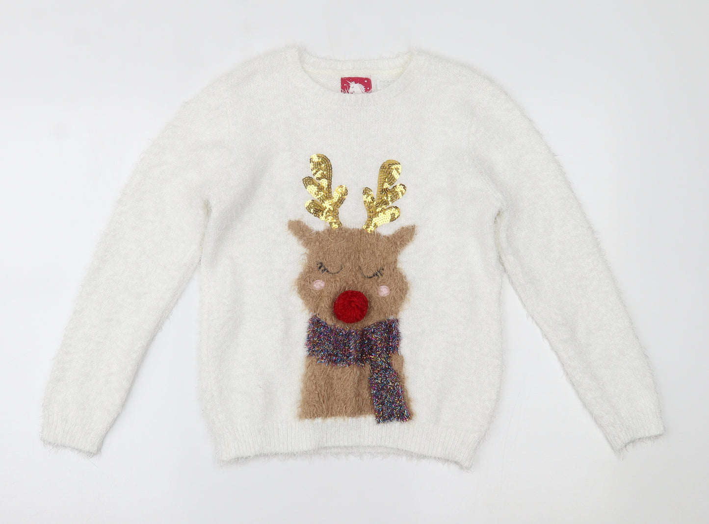 F&F Girls White   Pullover Jumper Size 9-10 Years  - christmas