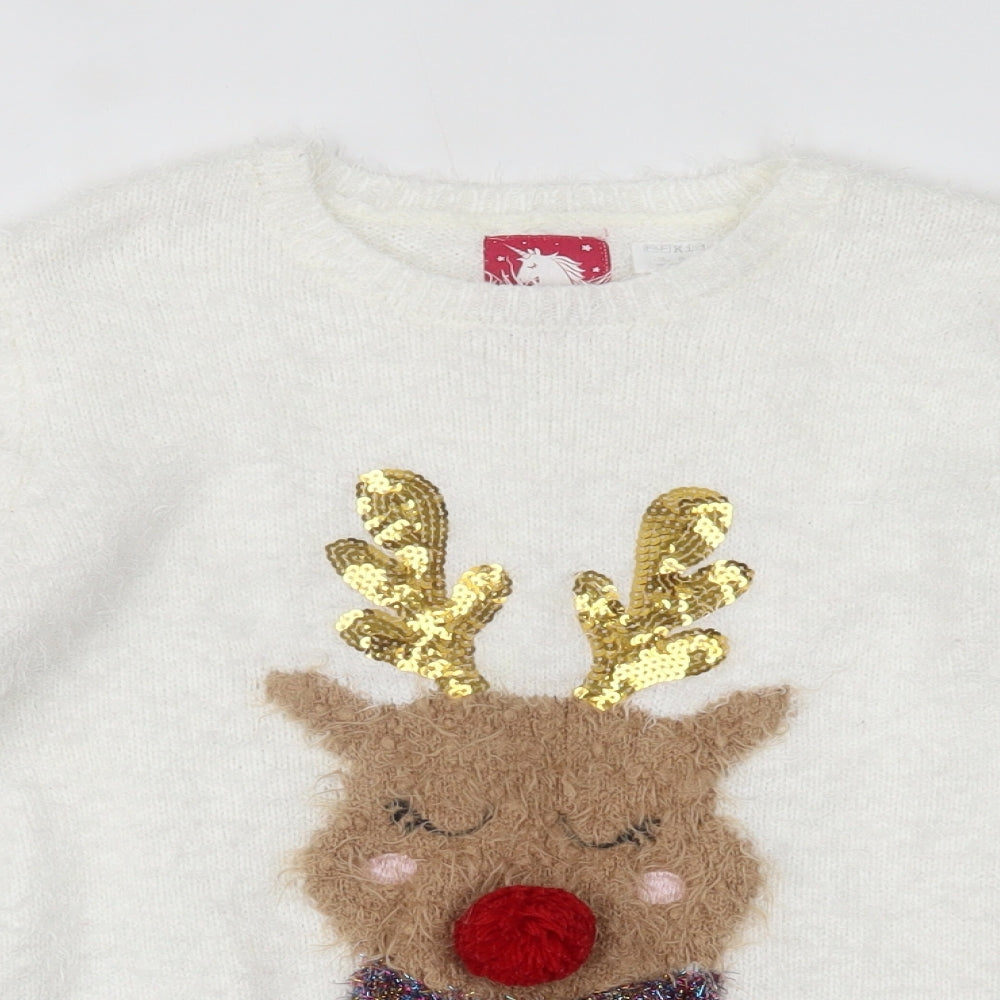 F&F Girls White   Pullover Jumper Size 9-10 Years  - christmas