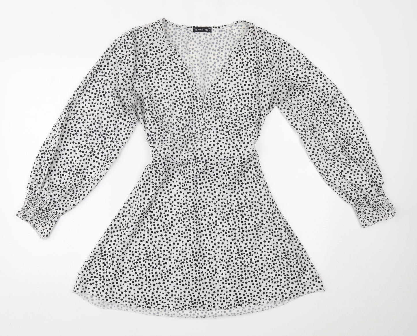 I SAW IT FIRST Womens White Polka Dot  Fit & Flare  Size 8