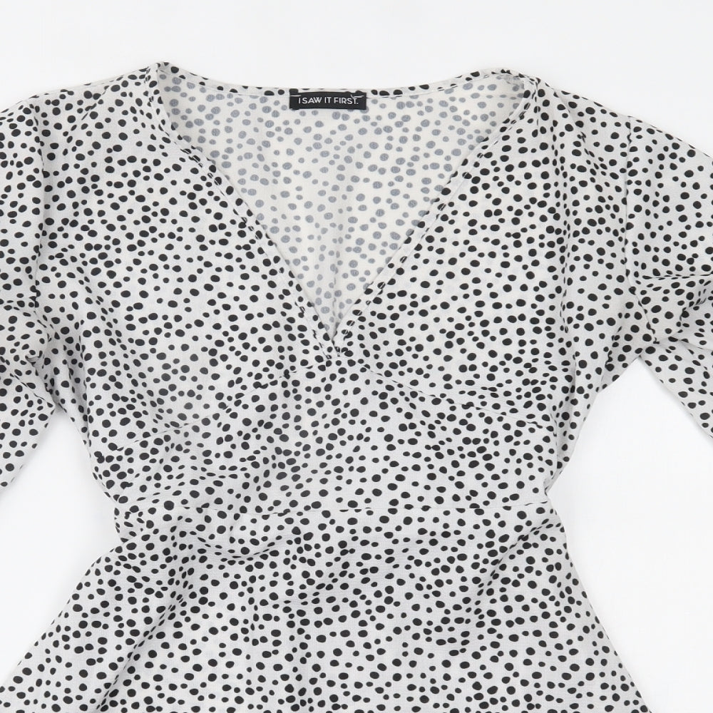 I SAW IT FIRST Womens White Polka Dot  Fit & Flare  Size 8