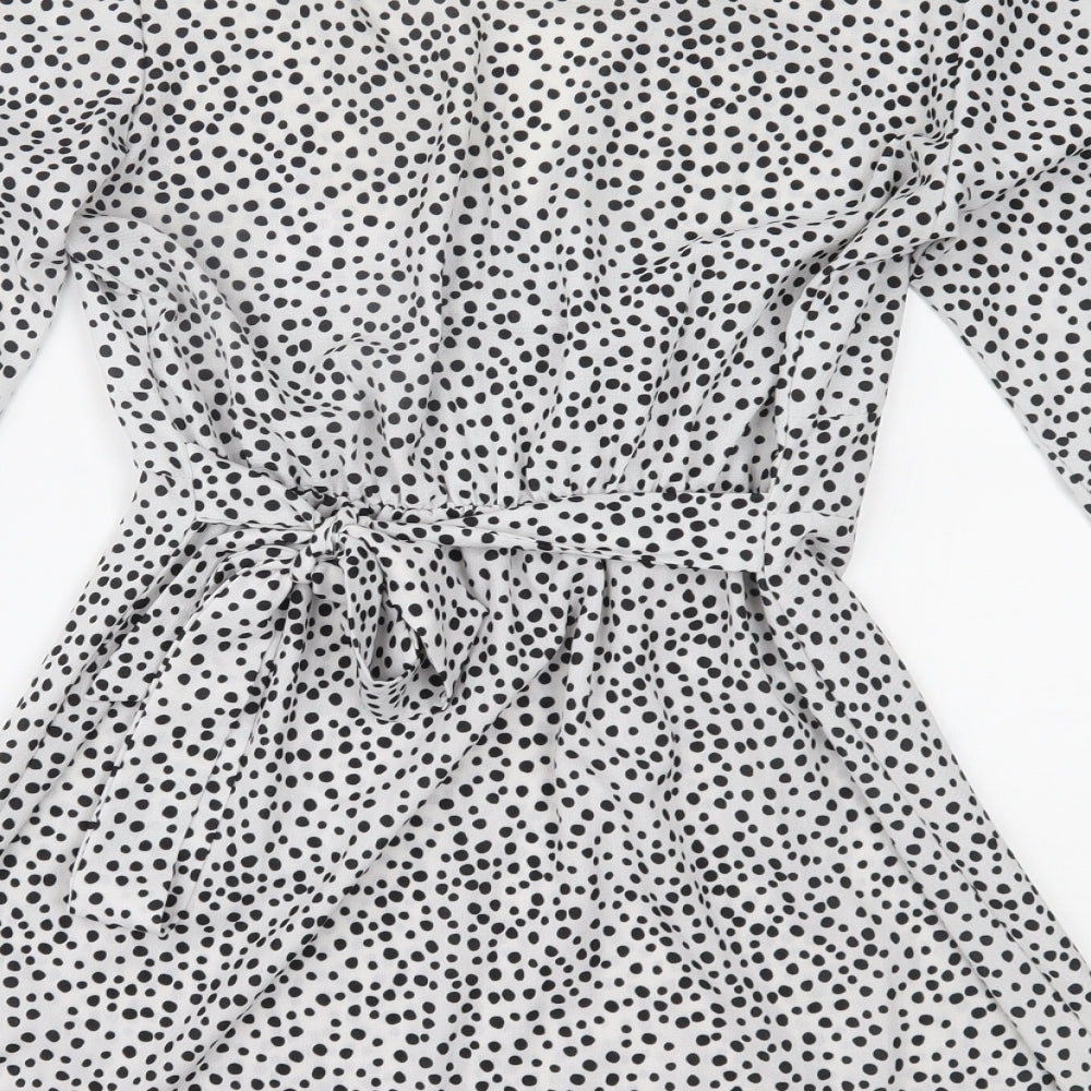 I SAW IT FIRST Womens White Polka Dot  Fit & Flare  Size 8