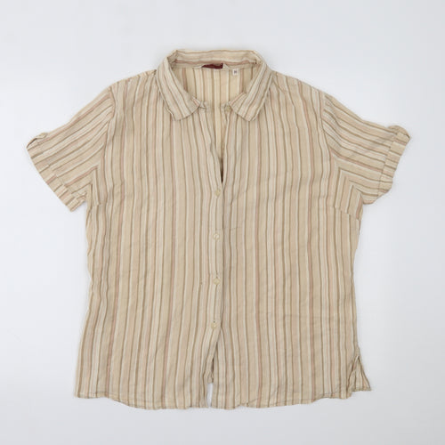 EWM Womens Beige Striped  Basic Button-Up Size 16