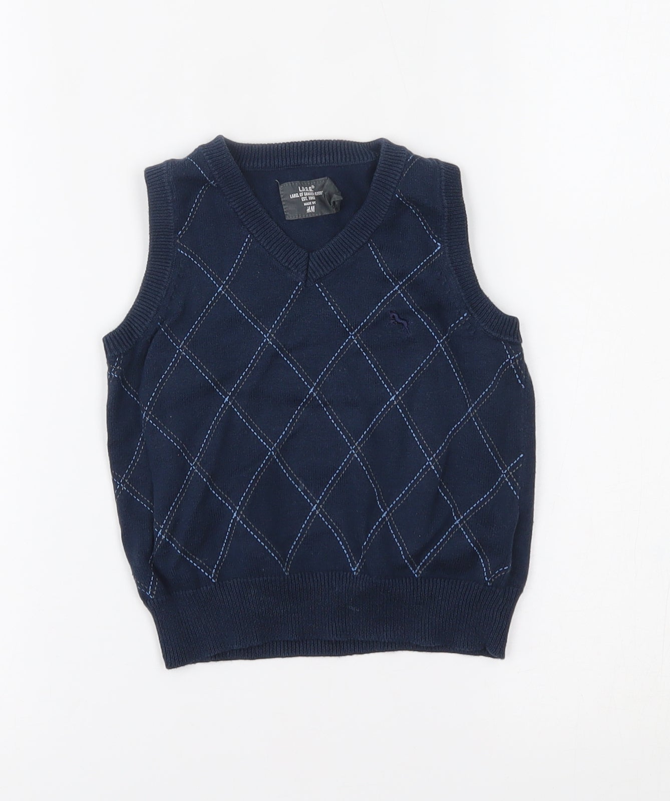 H&M Baby Blue Argyle/Diamond  Vest Jumper Size 12-18 Months