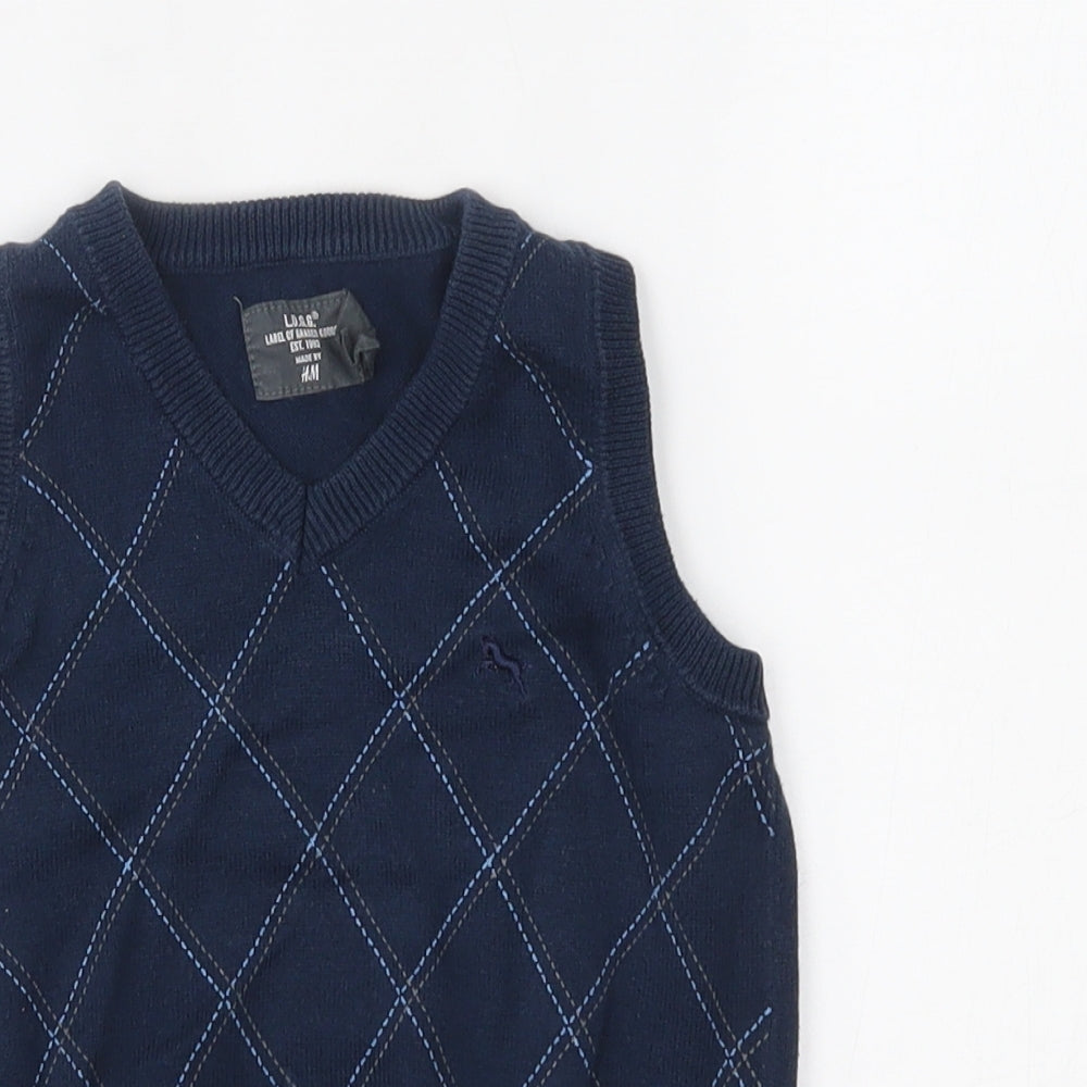 H&M Baby Blue Argyle/Diamond  Vest Jumper Size 12-18 Months