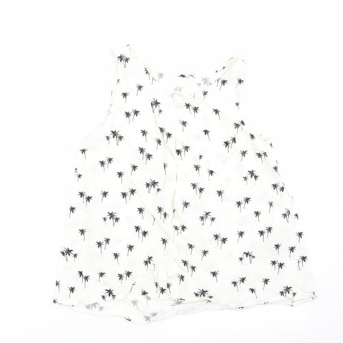 H&M Girls White Floral  Basic Blouse Size 11 Years  - Palm Tree Print