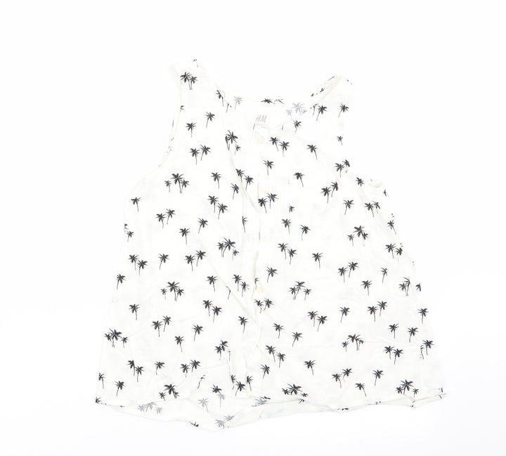 H&M Girls White Floral  Basic Blouse Size 11 Years  - Palm Tree Print