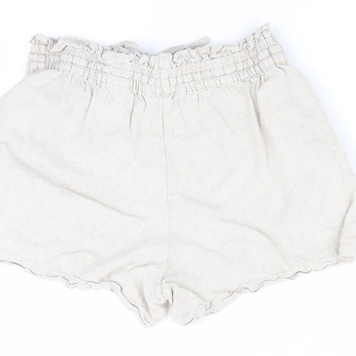 H&M Womens Beige   Paperbag Shorts Size M - Linen look shorts