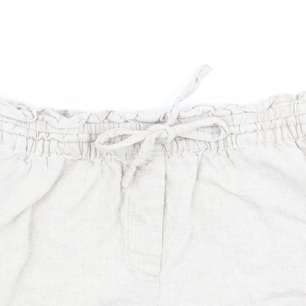 H&M Womens Beige   Paperbag Shorts Size M - Linen look shorts
