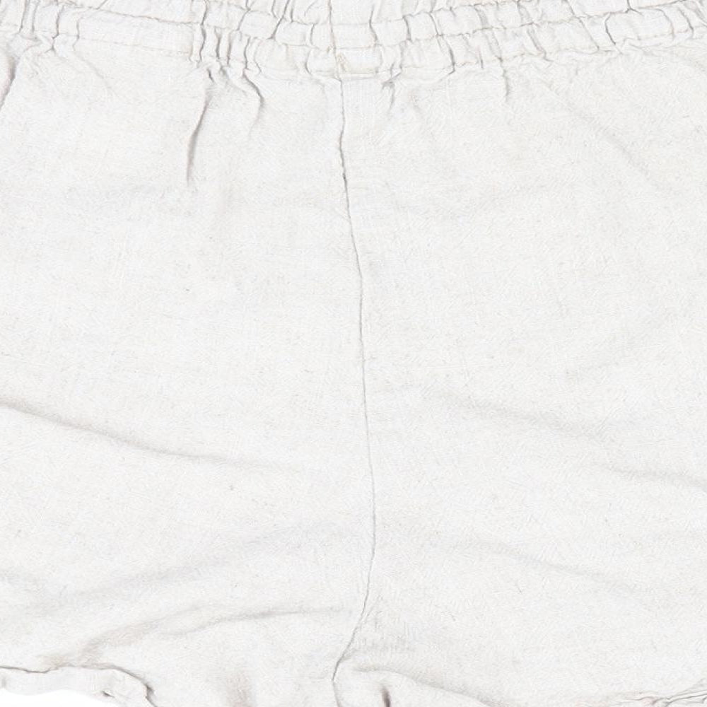 H&M Womens Beige   Paperbag Shorts Size M - Linen look shorts