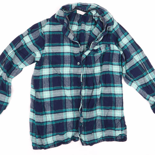 Marks and Spencer Womens Blue Check   Pyjama Top Size 12  - Subtle shimmer effect