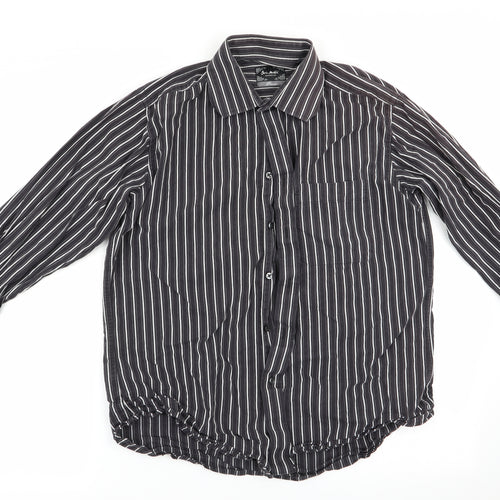John Master Mens Brown Striped   Button-Up Size L