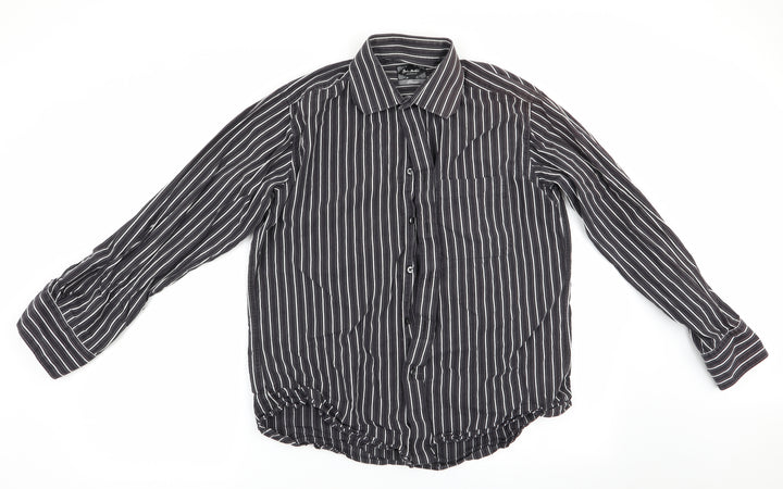 John Master Mens Brown Striped Button-Up Size L