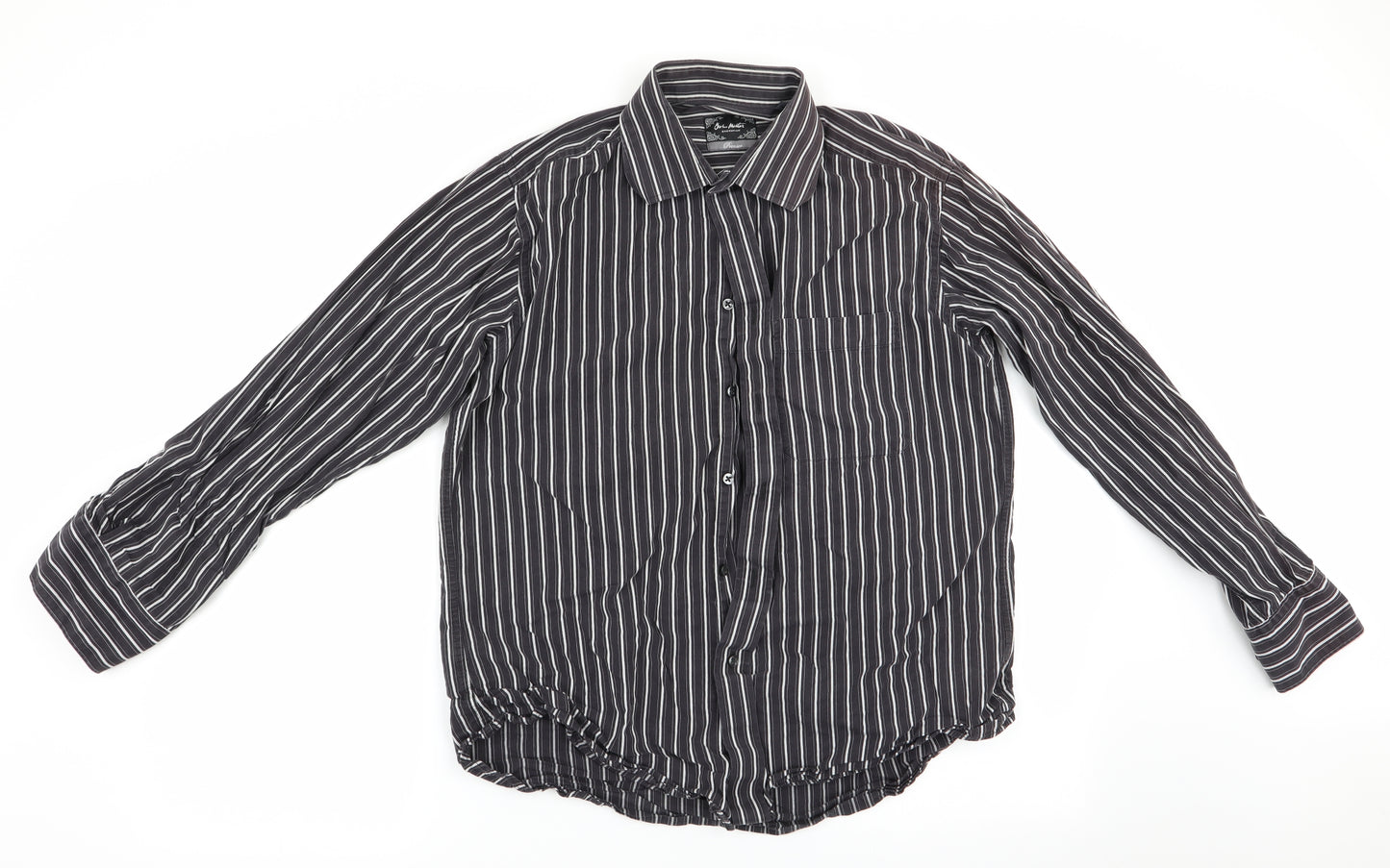 John Master Mens Brown Striped   Button-Up Size L