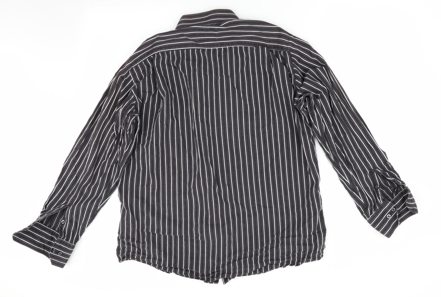 John Master Mens Brown Striped   Button-Up Size L