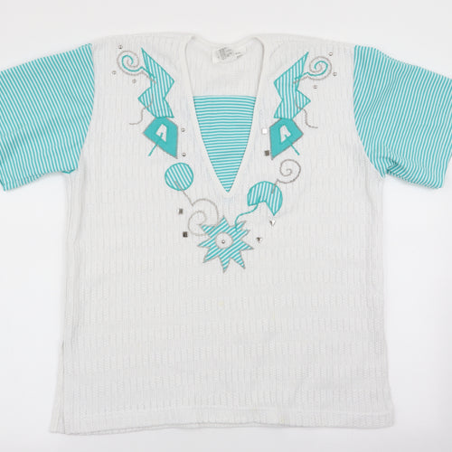 Adolfo Sport Womens White Geometric  Pullover Jumper Size M  - Applique decoration