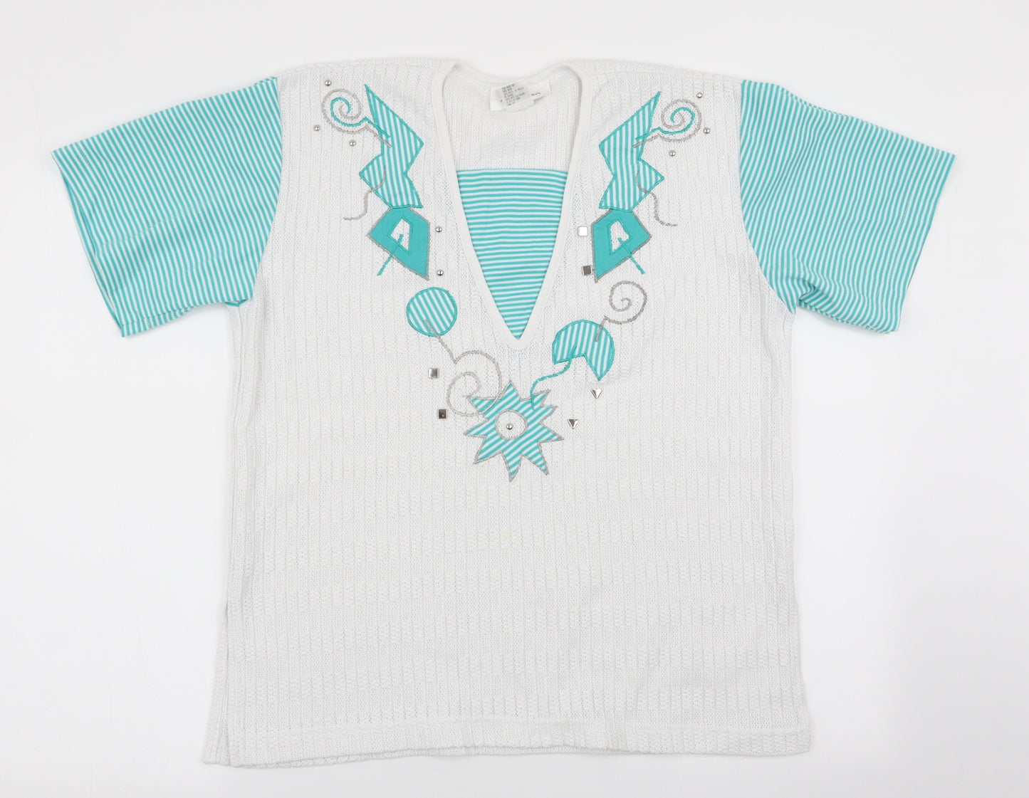 Adolfo Sport Womens White Geometric  Pullover Jumper Size M  - Applique decoration