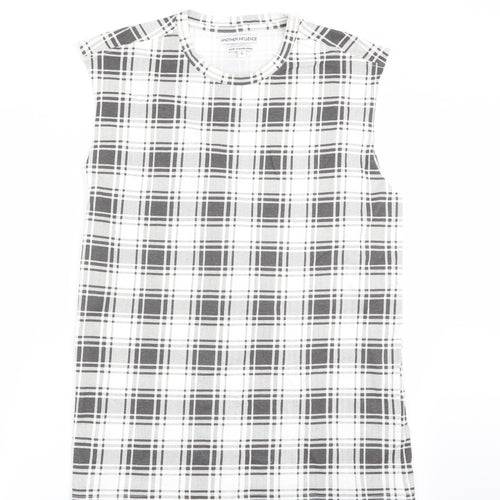 Another Influence Womens Black Check  Basic T-Shirt Size S  - Longline T-Shirt