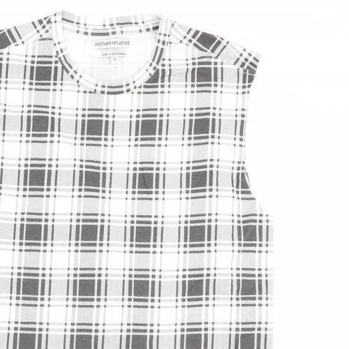 Another Influence Womens Black Check  Basic T-Shirt Size S  - Longline T-Shirt