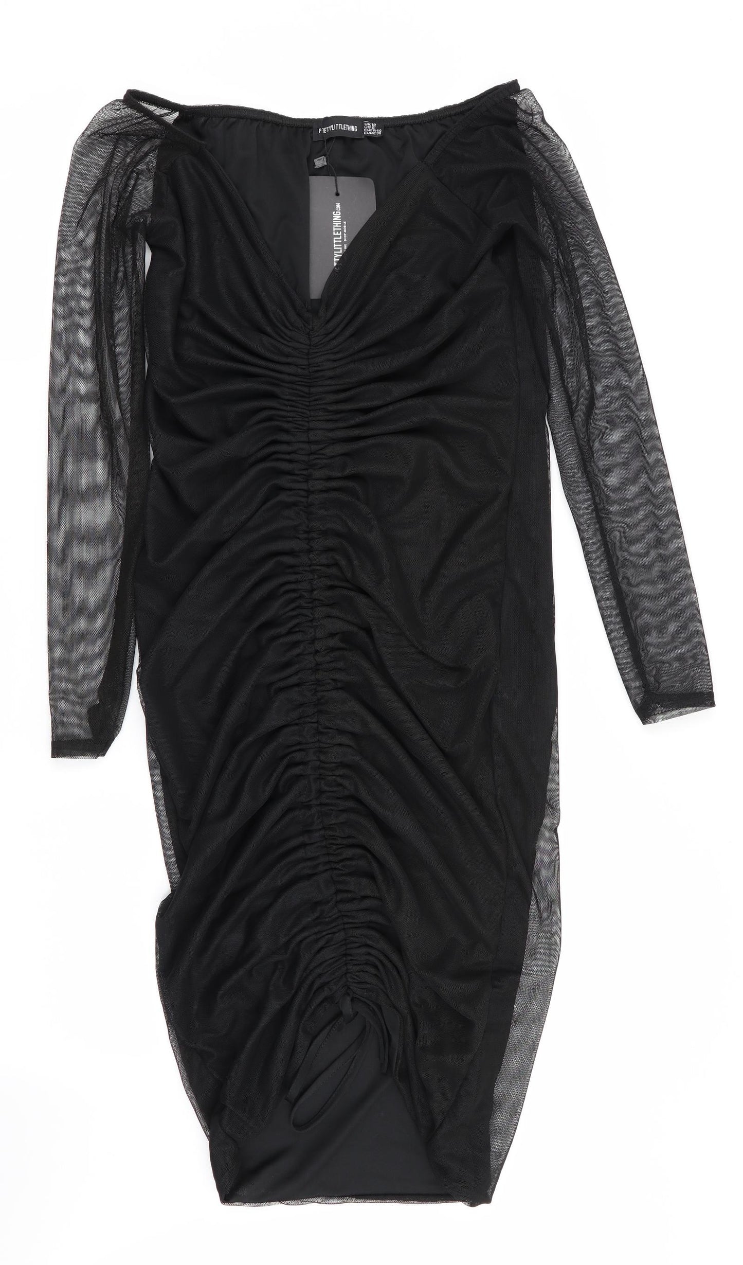 Pretty Little Thing  Womens Black   Bodycon  Size 12  - Ruched front