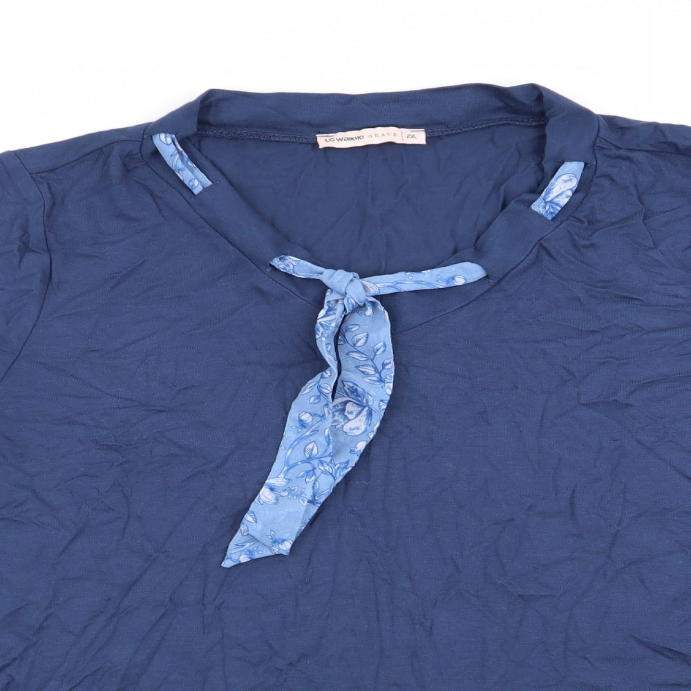 LC Waikiki Womens Blue   Tunic Blouse Size 2XL  - neck tie detail