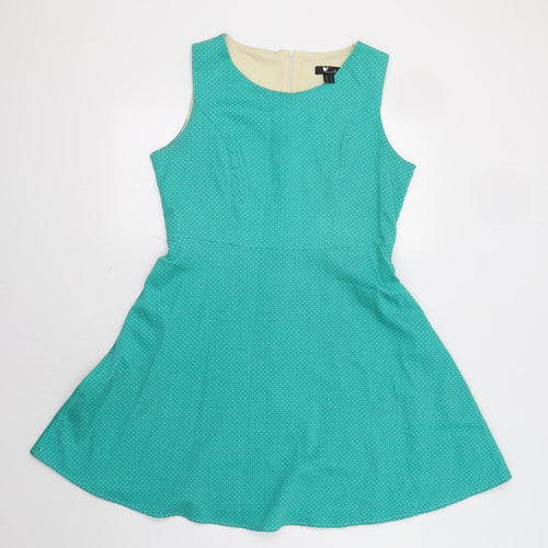 Cutie Womens Green Polka Dot  Fit & Flare  Size 14