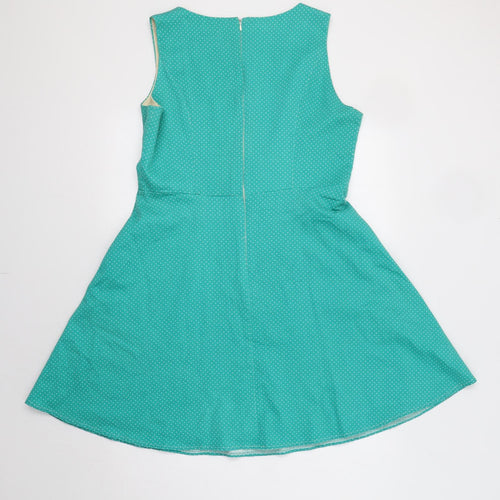 Cutie Womens Green Polka Dot  Fit & Flare  Size 14