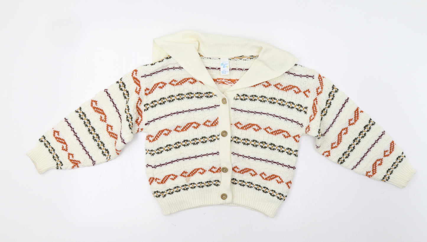Tammy Girl Girls Ivory Geometric  Cardigan Jumper Size 12 Years