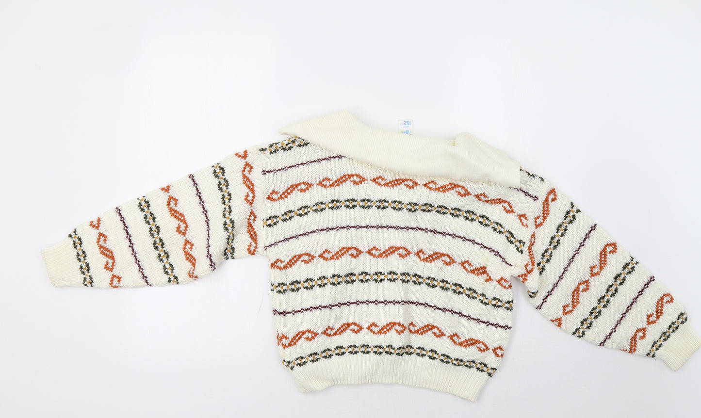 Tammy Girl Girls Ivory Geometric  Cardigan Jumper Size 12 Years