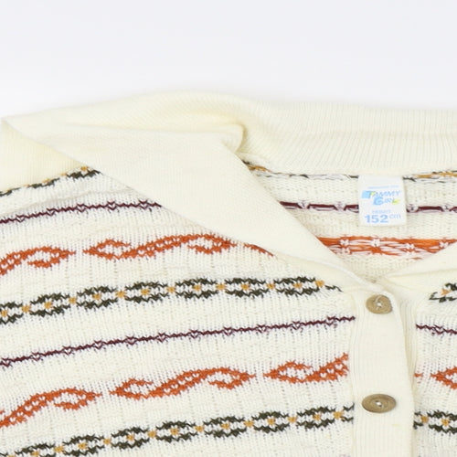 Tammy Girl Girls Ivory Geometric  Cardigan Jumper Size 12 Years