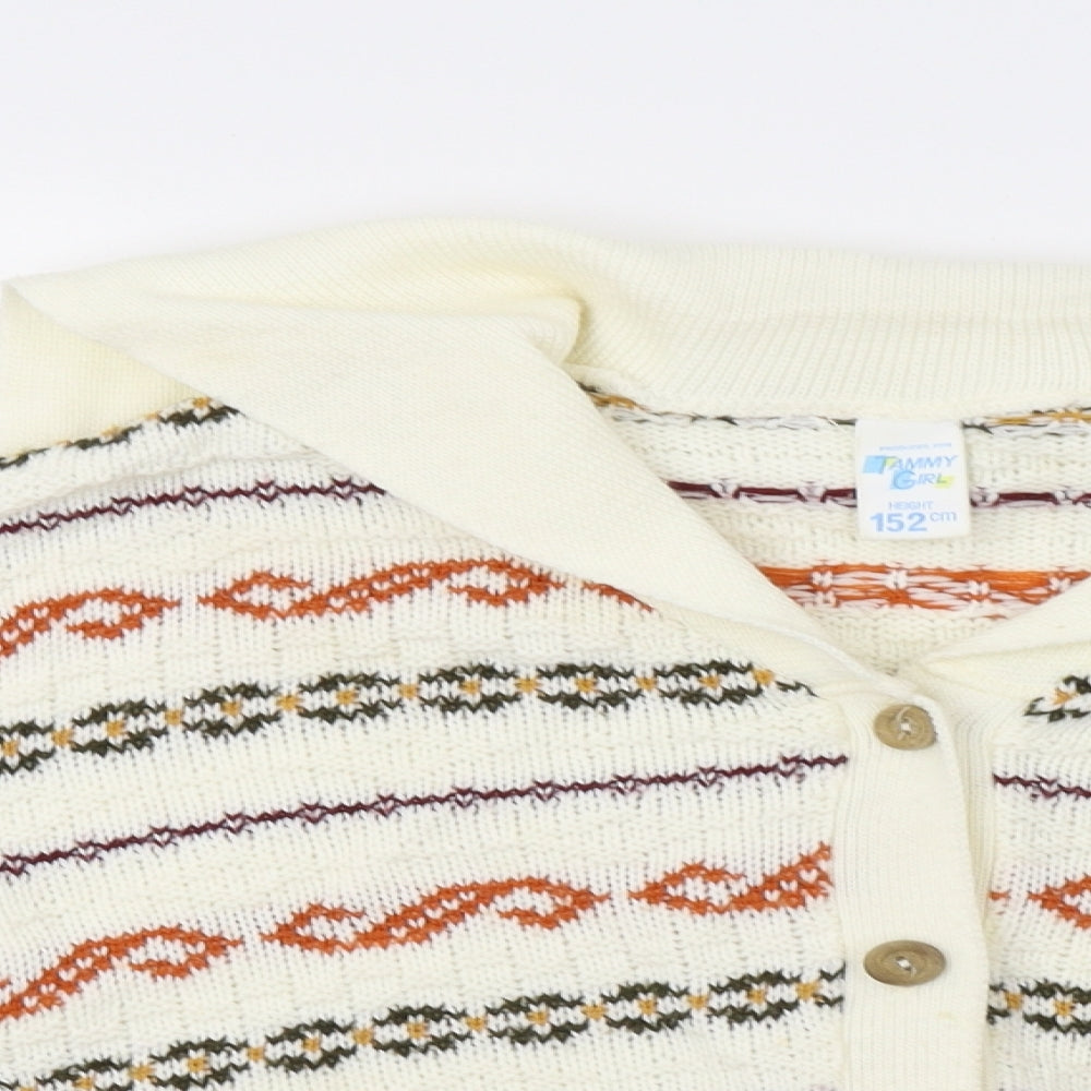 Tammy Girl Girls Ivory Geometric  Cardigan Jumper Size 12 Years