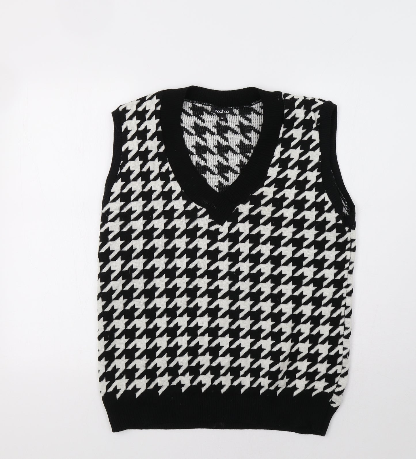 Boohoo Womens Black Houndstooth  Vest Jumper Size M