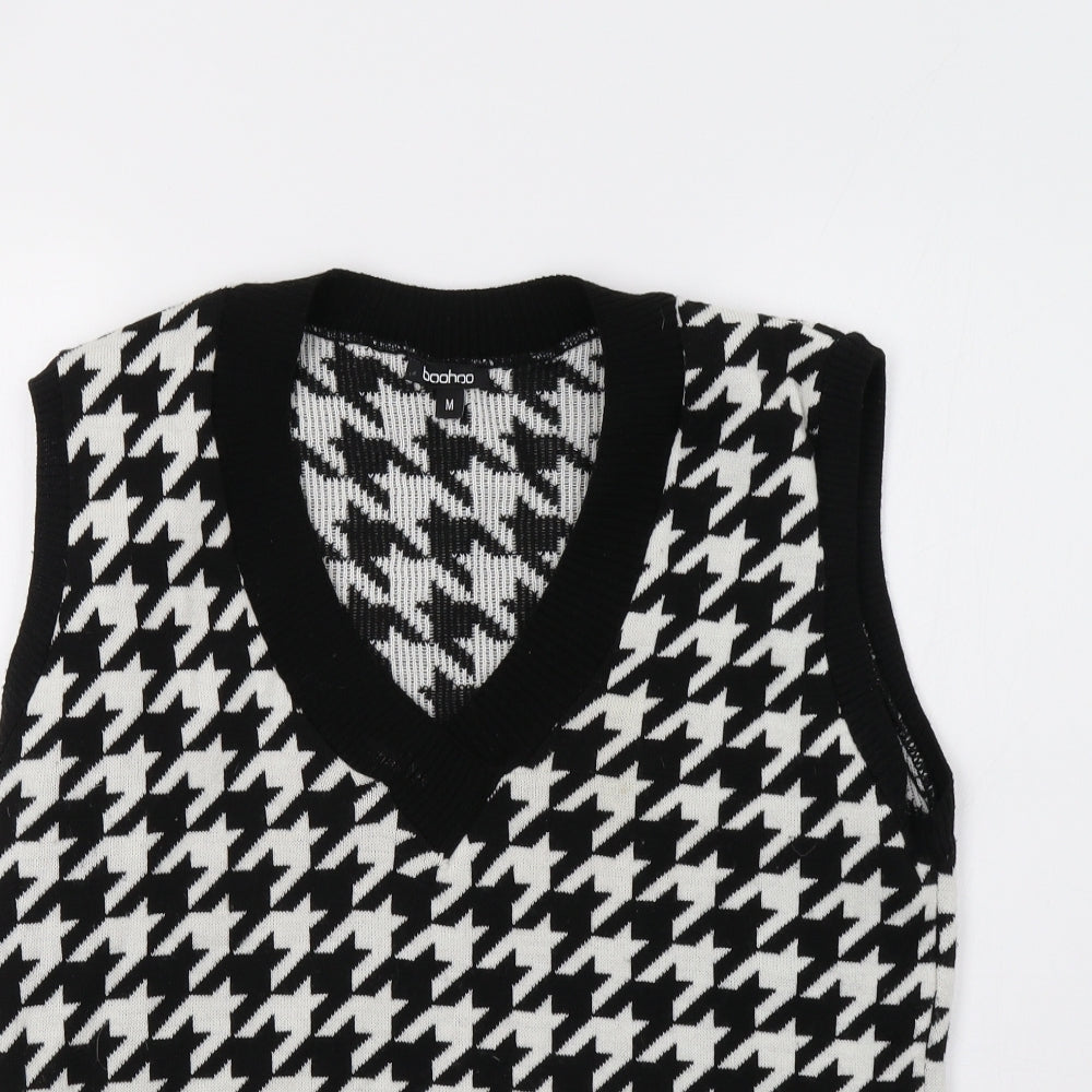 Boohoo Womens Black Houndstooth  Vest Jumper Size M